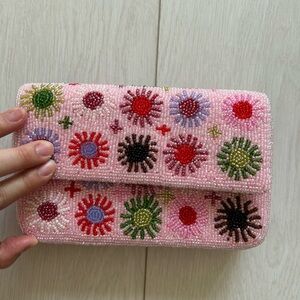 Pink Beaded Floral Women's Bag